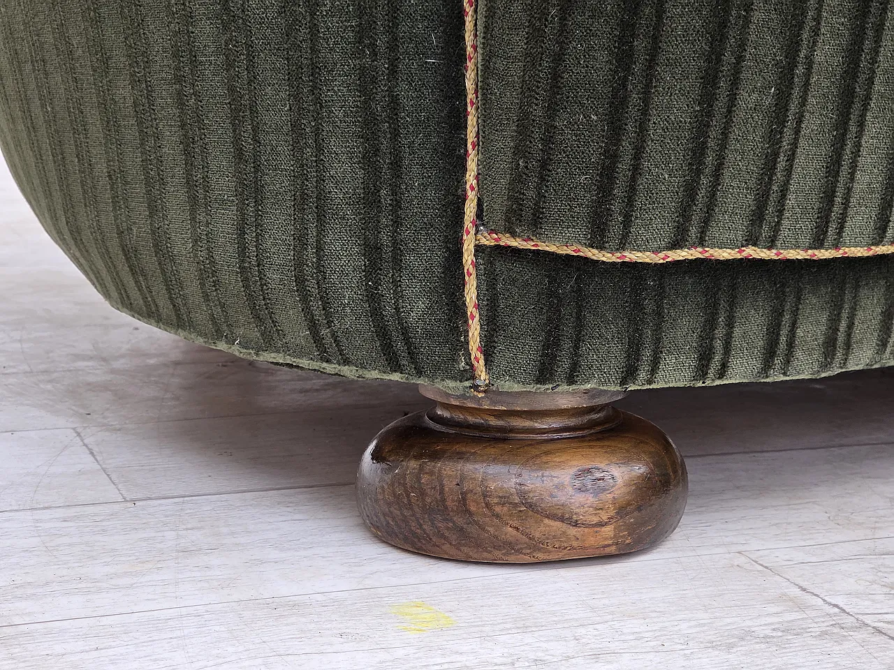 1960s, Danish 2-seater curved sofa, furniture velour, oak wood. 3