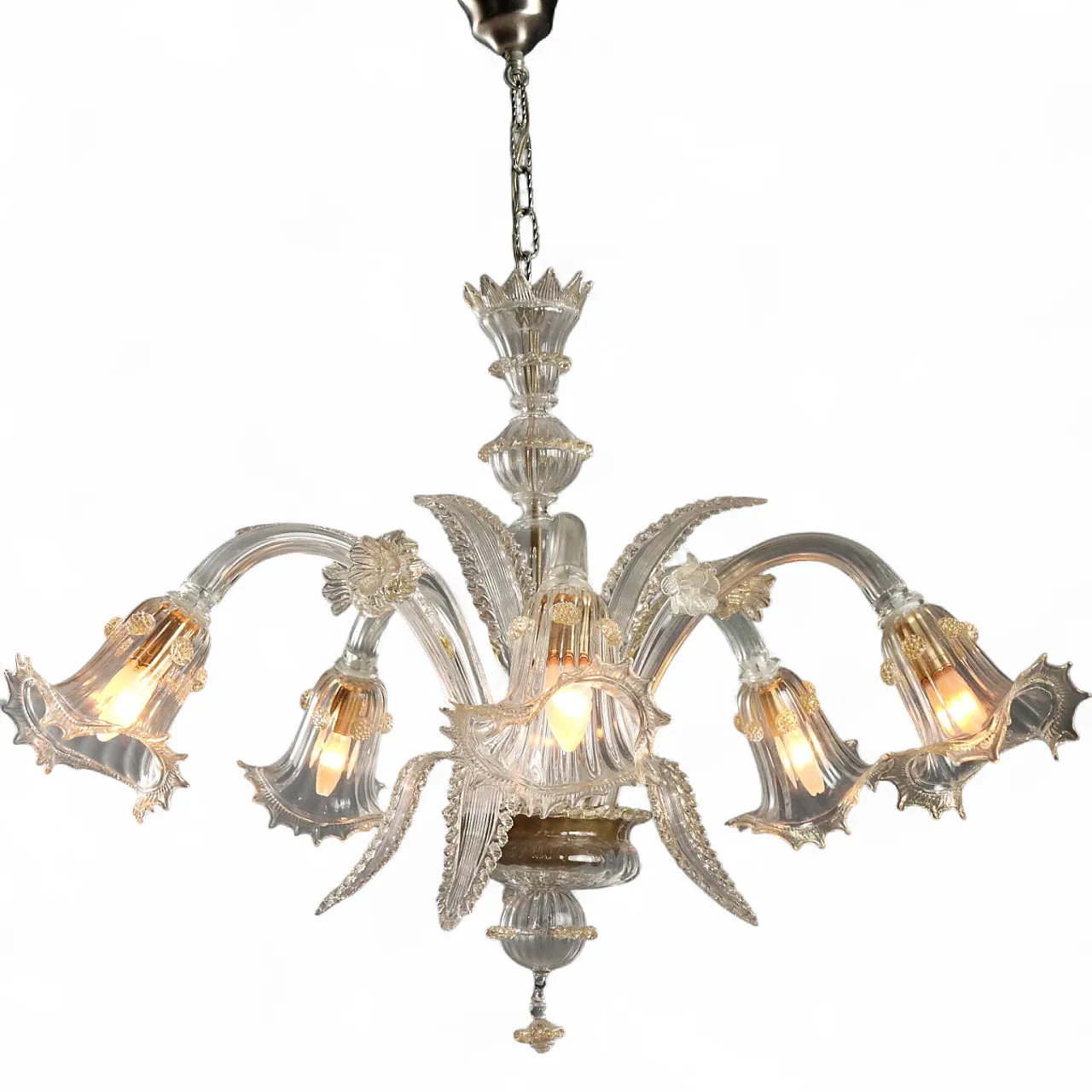 Venetian blown glass chandelier with golden shades, 19th century 11