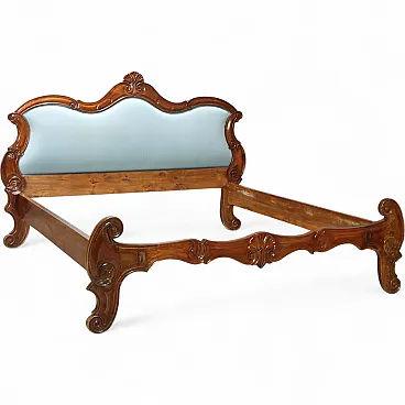 Letto Luigi Filippo in noce con intagli a volute e riccioli, '800