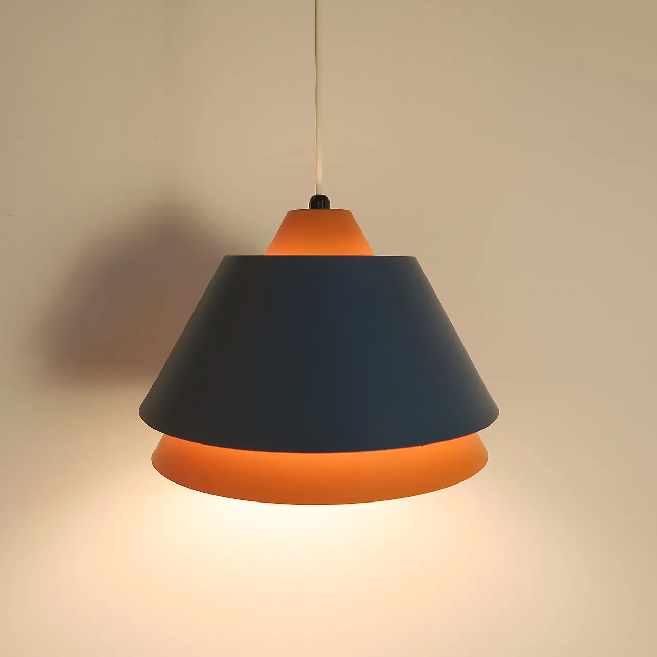 Orange and blue metal pendant lamp, 1960s 3