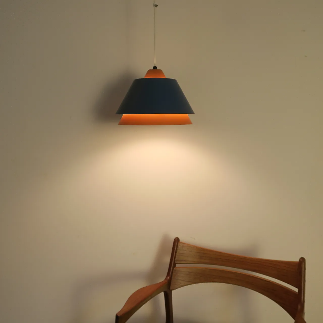 Orange and blue metal pendant lamp, 1960s 4