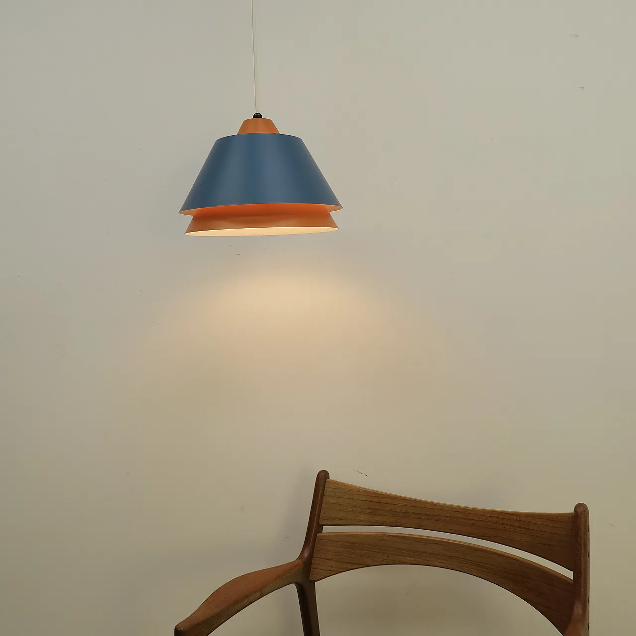 Orange and blue metal pendant lamp, 1960s 5