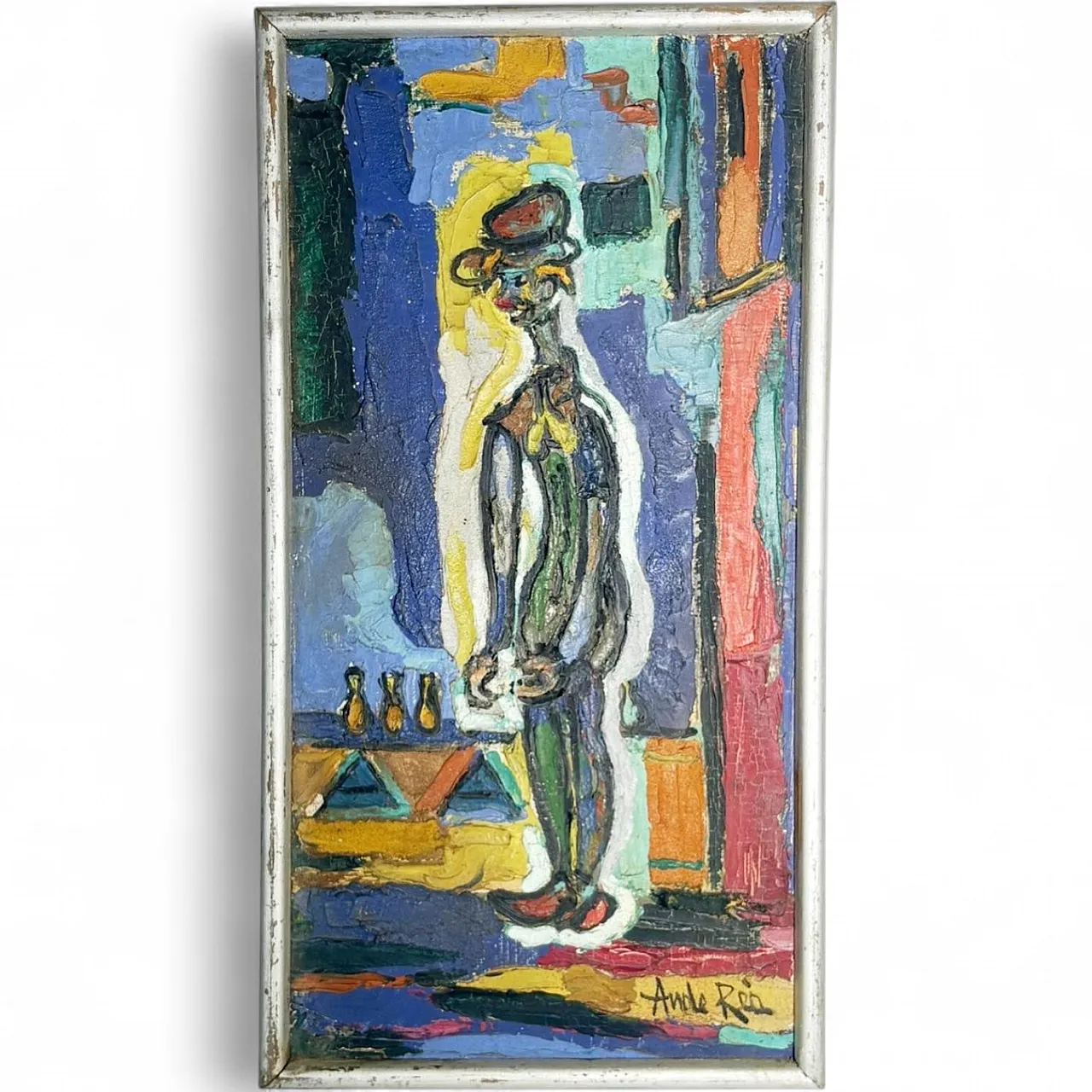 Dipinto raffigurante un uomo in piedi o un clown, olio su tela, '900 11