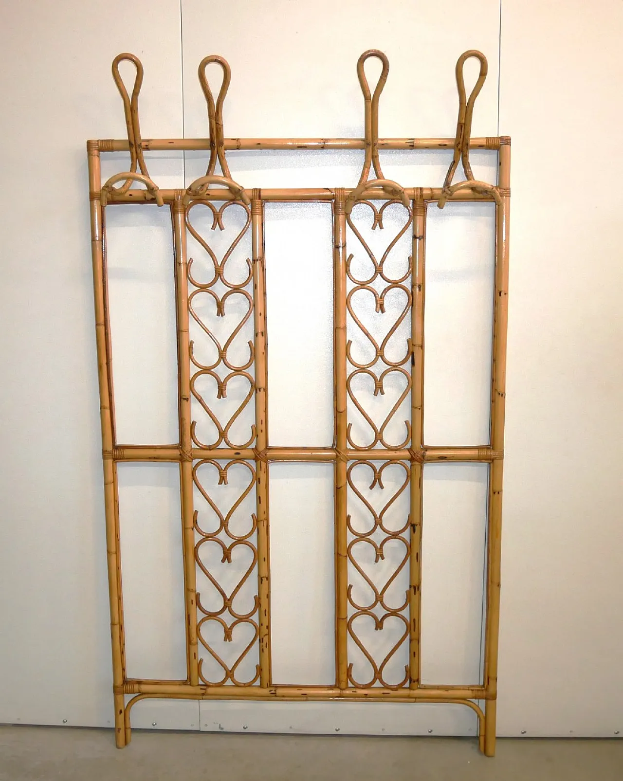 Bamboo and Wicker Wall Coat Rack, 70s 1