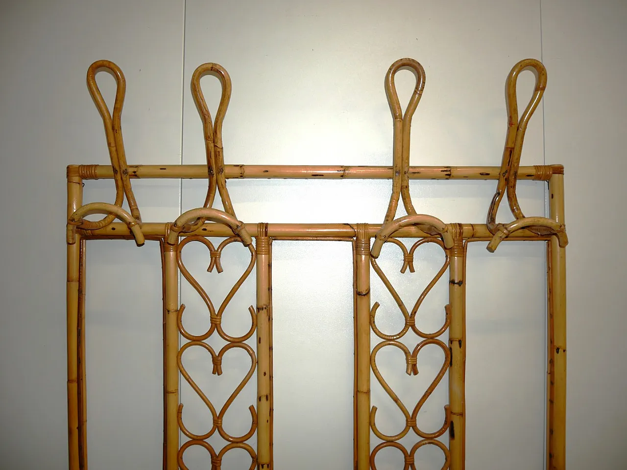 Bamboo and Wicker Wall Coat Rack, 70s 2
