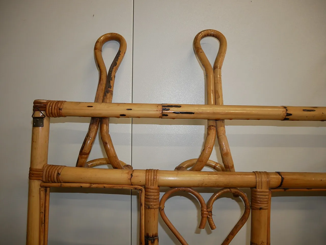 Bamboo and Wicker Wall Coat Rack, 70s 3