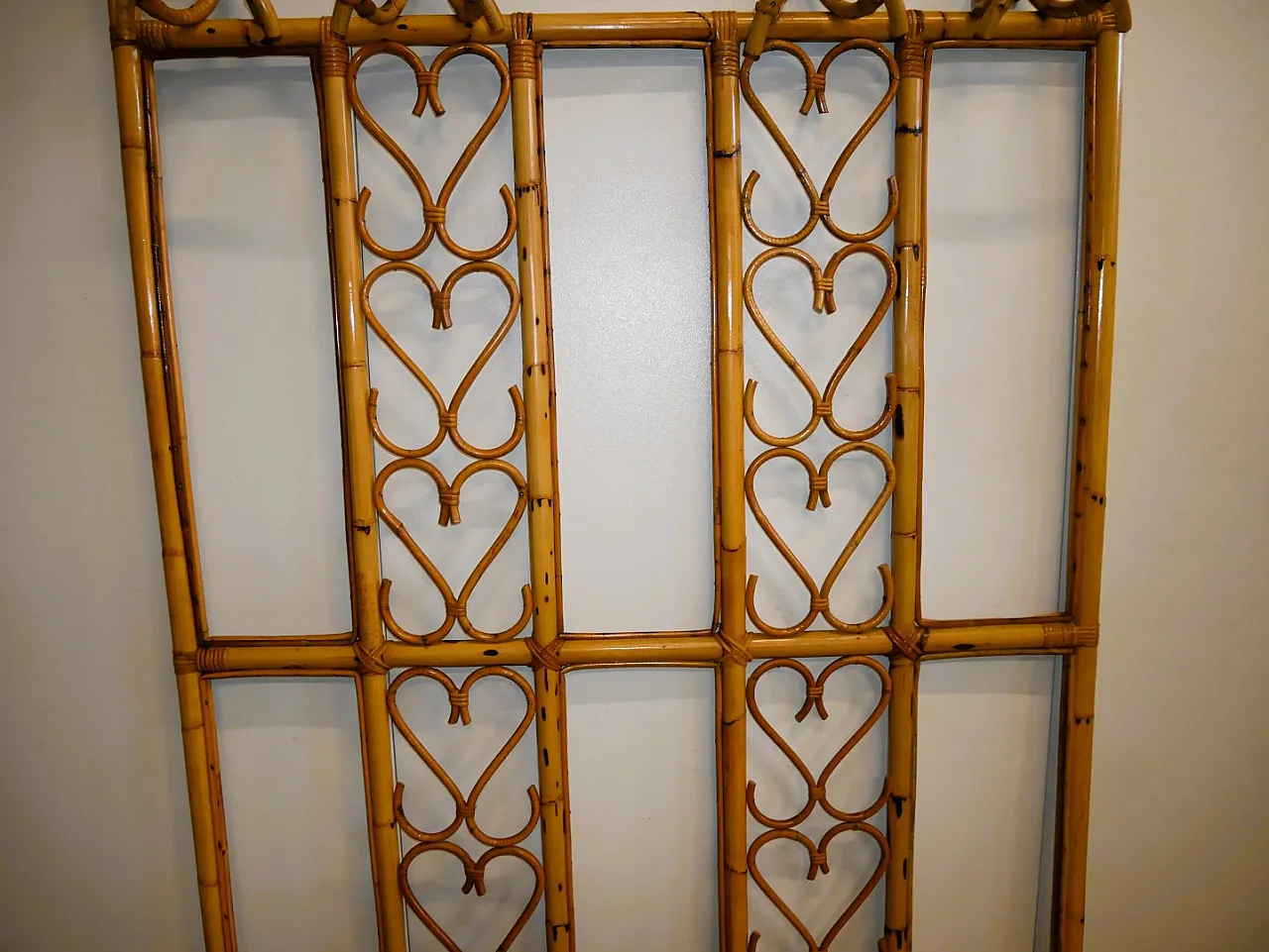 Bamboo and Wicker Wall Coat Rack, 70s 4