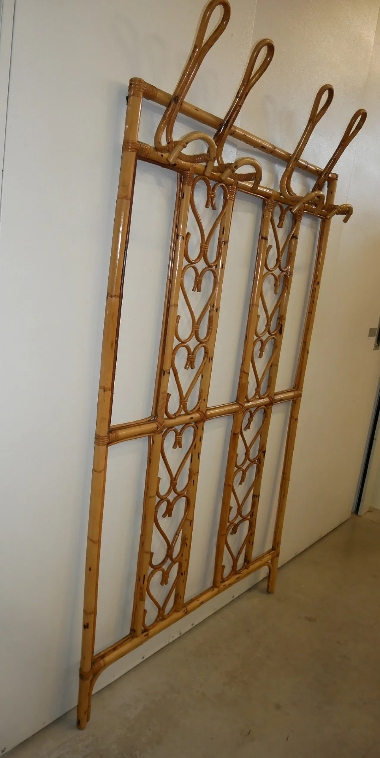 Bamboo and Wicker Wall Coat Rack, 70s 14