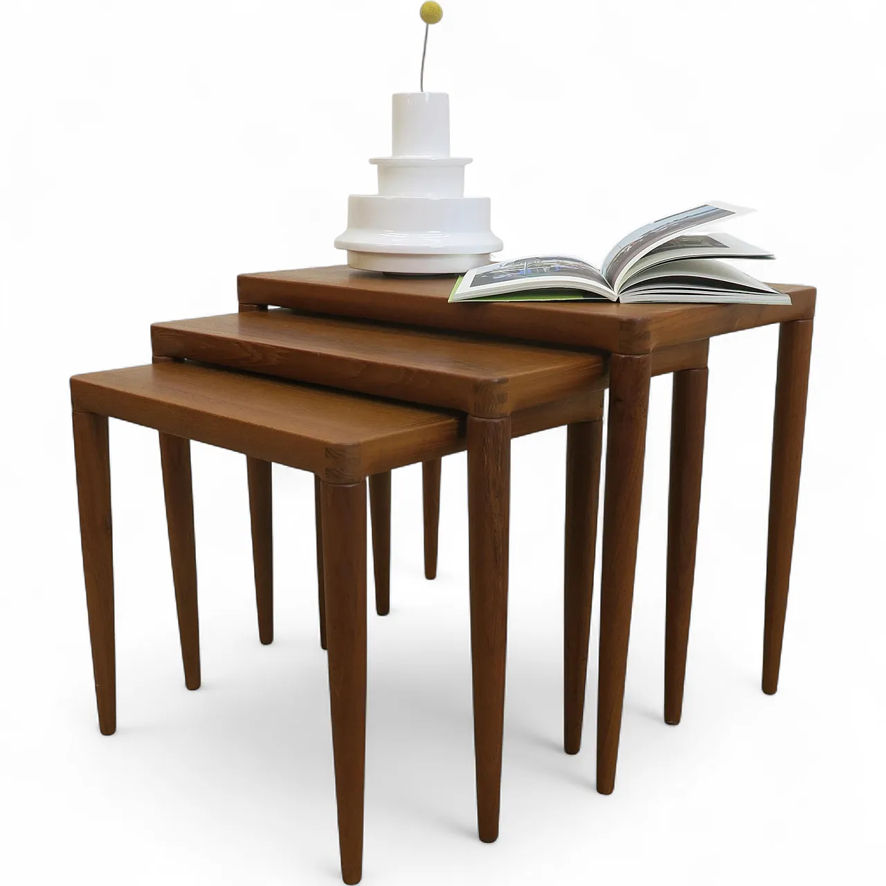 Nesting teak tables, H.W. Klein for Bramin, 1960s 11