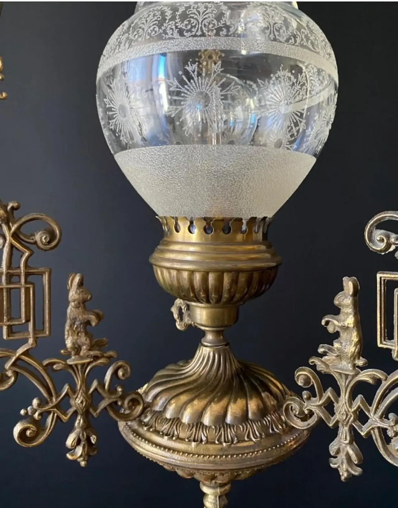 Pair of chandeliers are made of brass and bronze, 20th century 8