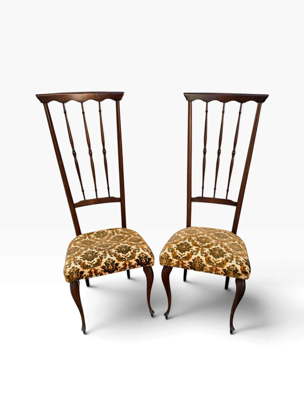 Pair of Chiavarine chairs in wood and green velvet, 1950s 1