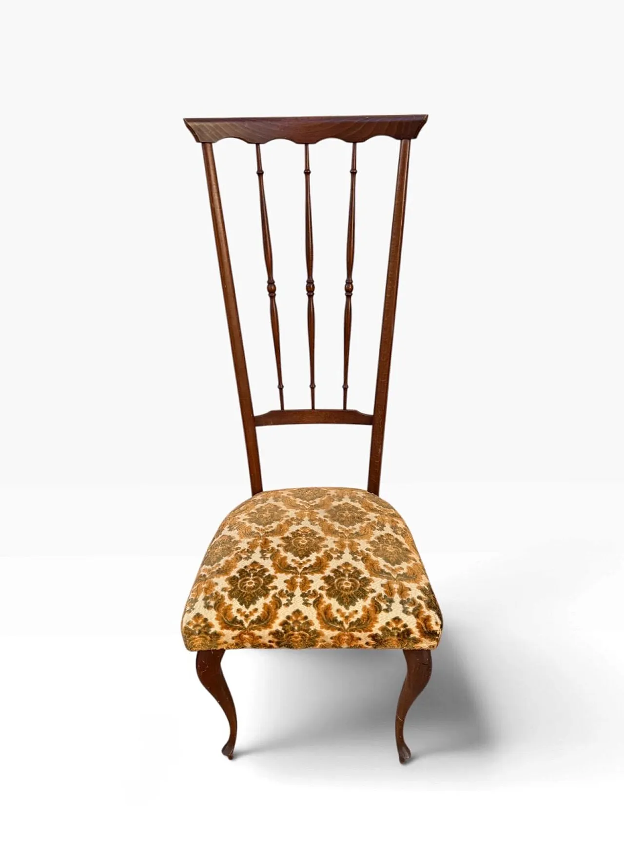 Pair of Chiavarine chairs in wood and green velvet, 1950s 2