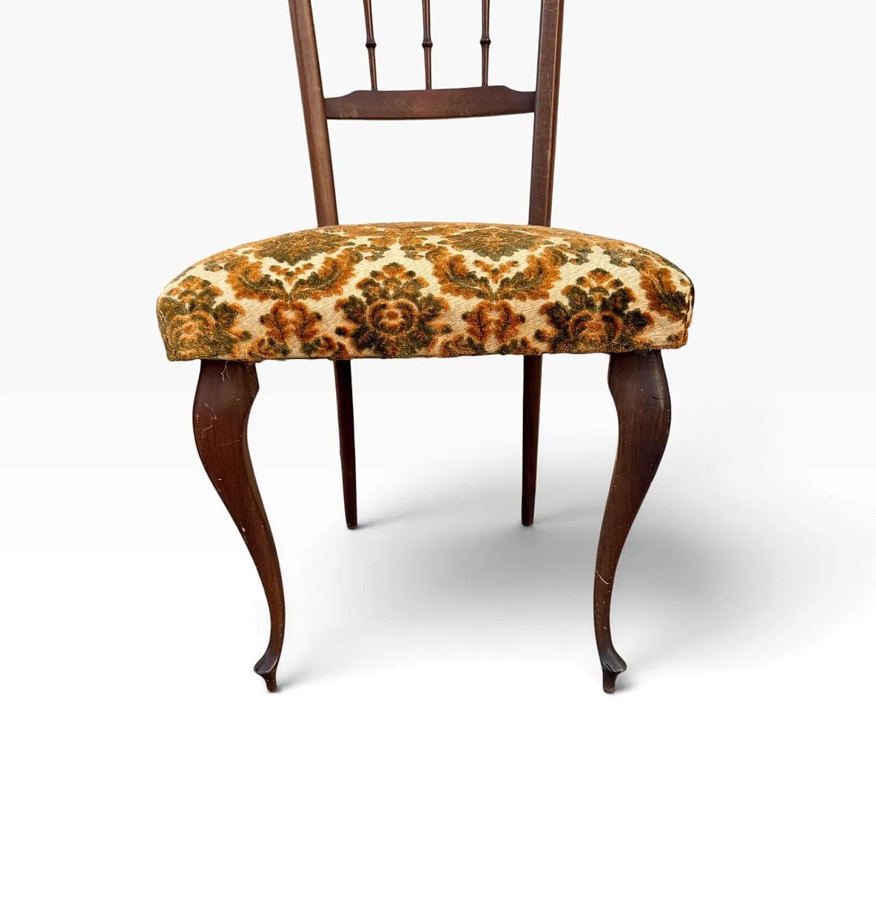 Pair of Chiavarine chairs in wood and green velvet, 1950s 5