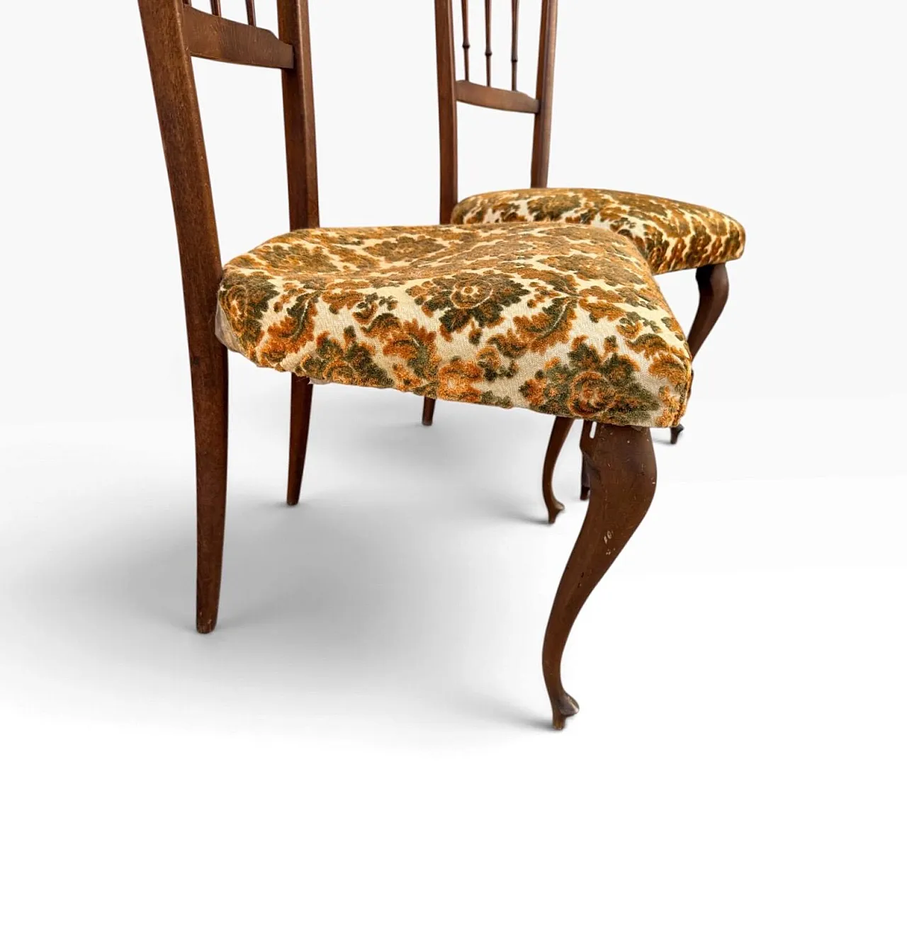 Pair of Chiavarine chairs in wood and green velvet, 1950s 6