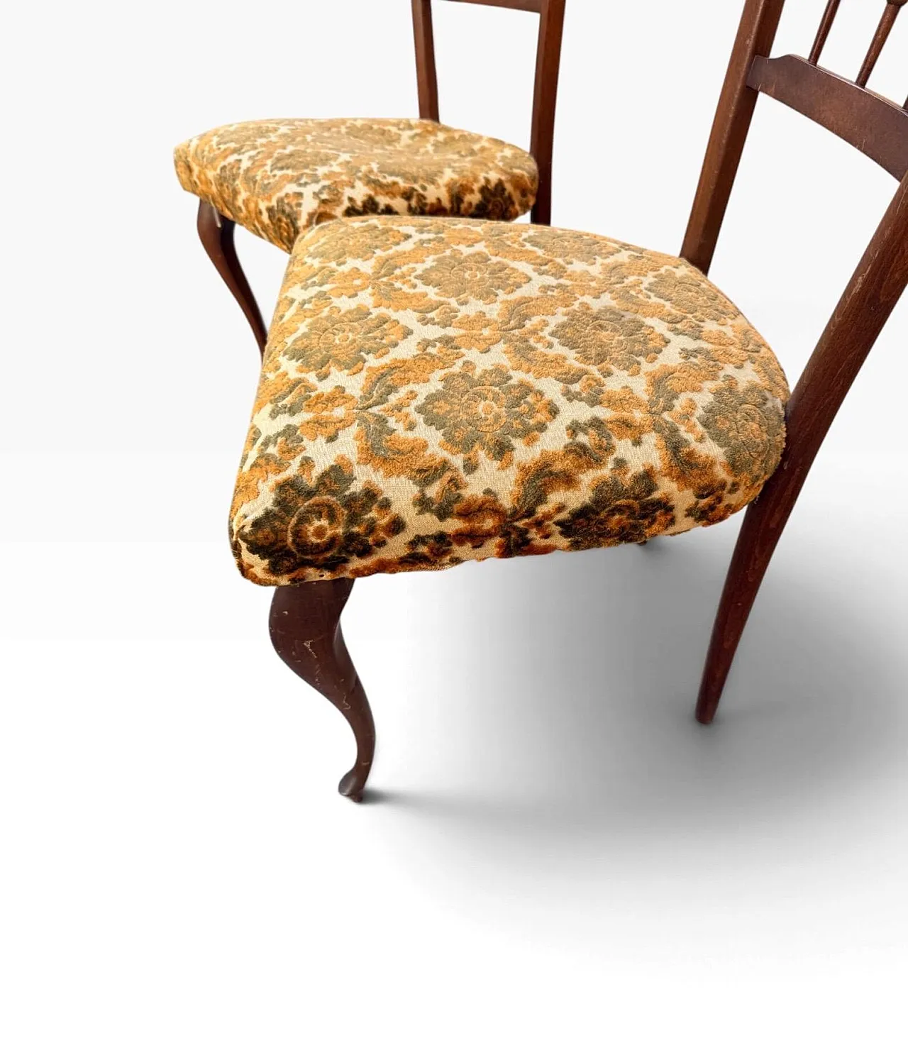 Pair of Chiavarine chairs in wood and green velvet, 1950s 7