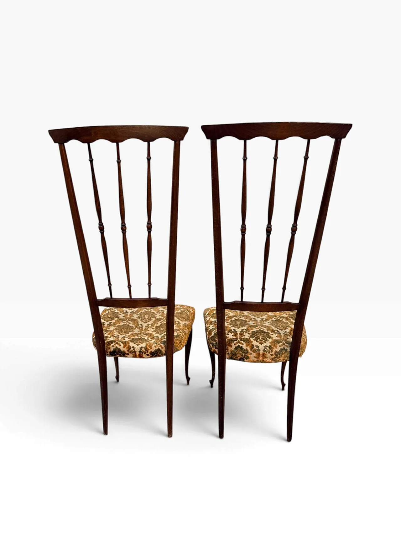 Pair of Chiavarine chairs in wood and green velvet, 1950s 8