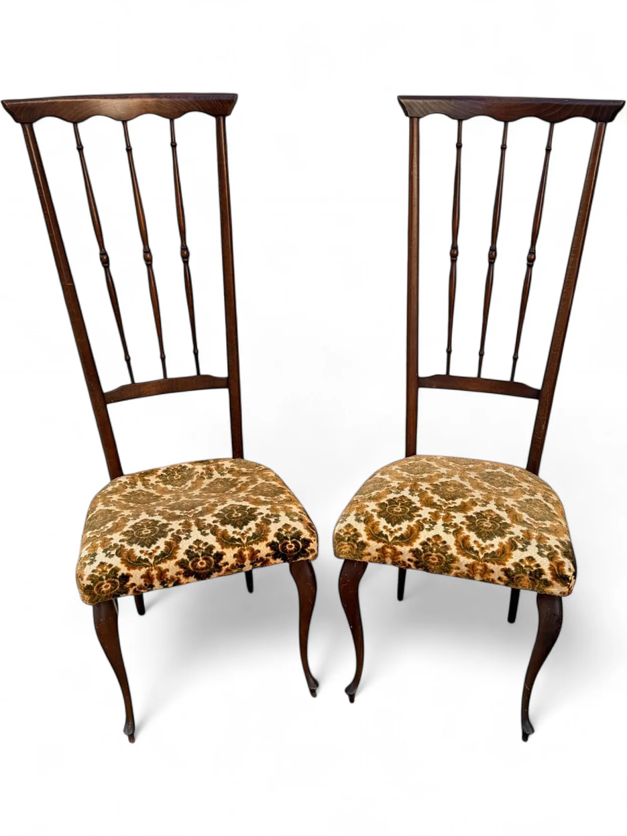 Pair of Chiavarine chairs in wood and green velvet, 1950s 11