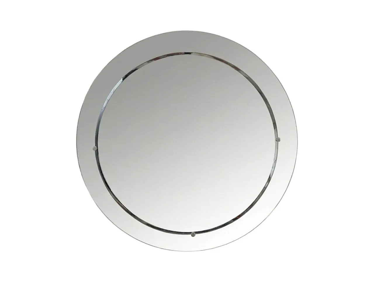 Specchio da parete rotondo in vetro specchiato, anni 70 1