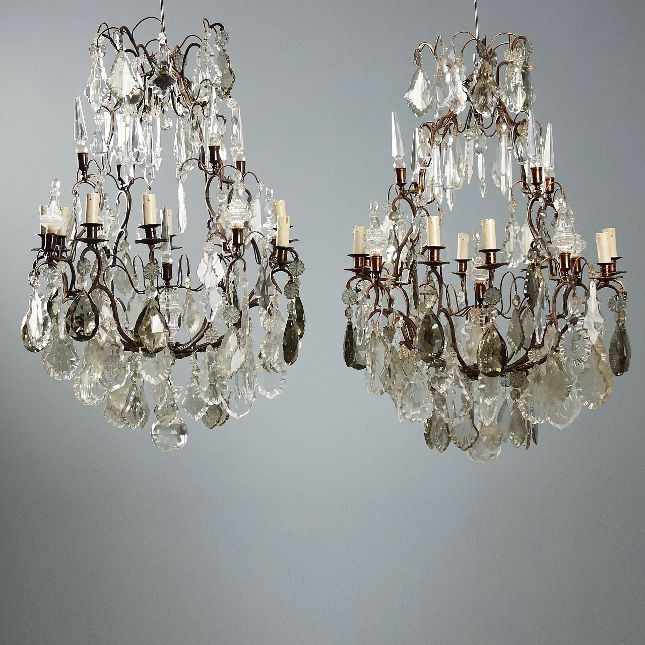 Pair of metal and glass chandeliers, 19th century 1