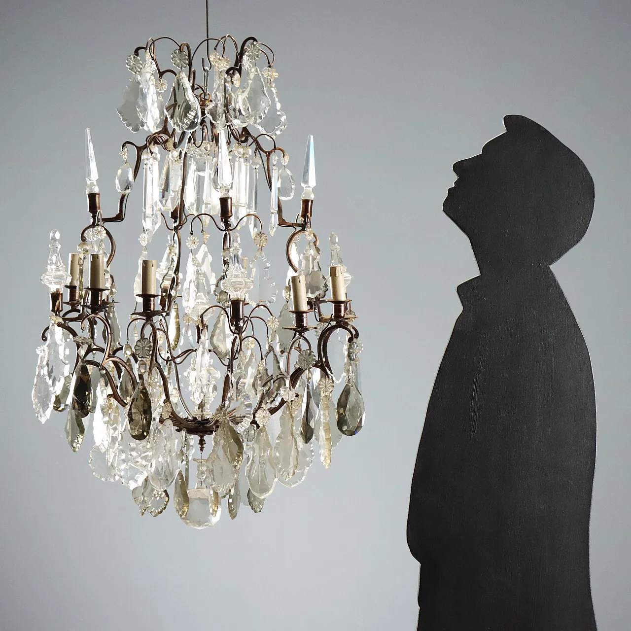 Pair of metal and glass chandeliers, 19th century 2