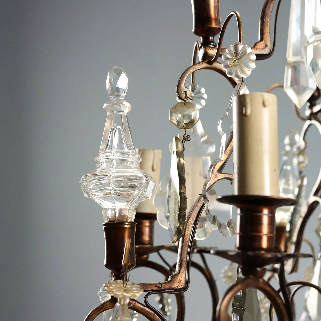 Pair of metal and glass chandeliers, 19th century 3