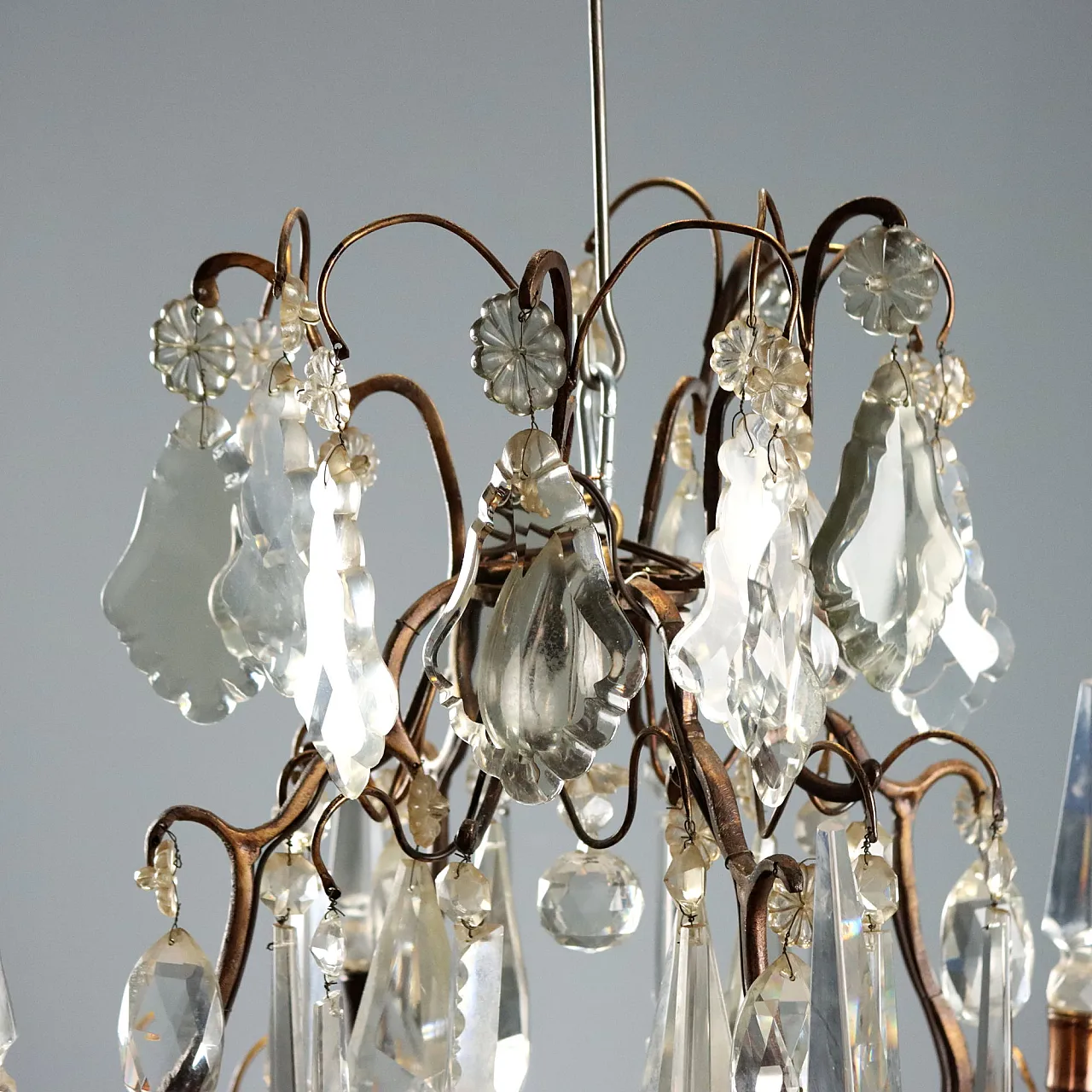 Pair of metal and glass chandeliers, 19th century 4