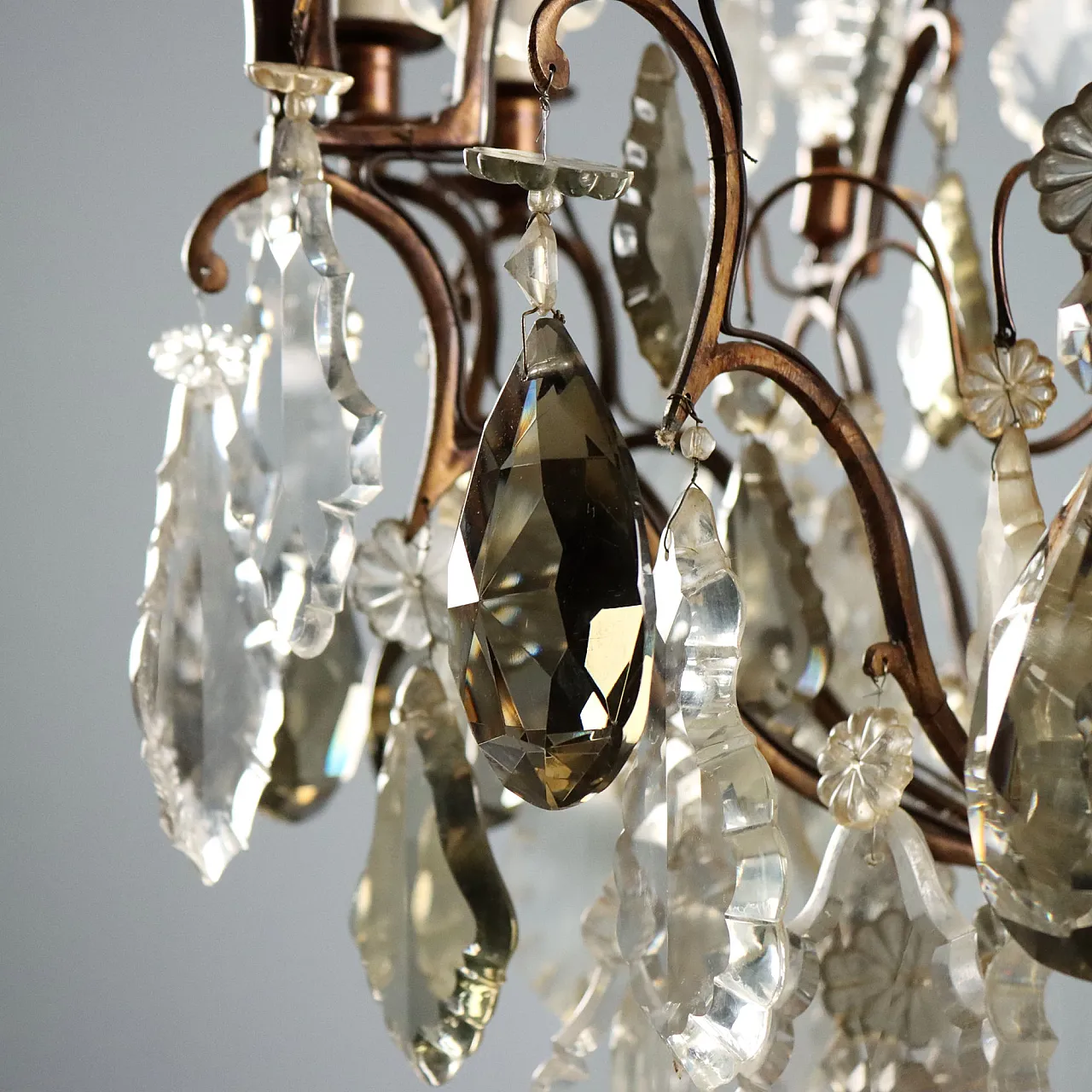 Pair of metal and glass chandeliers, 19th century 5