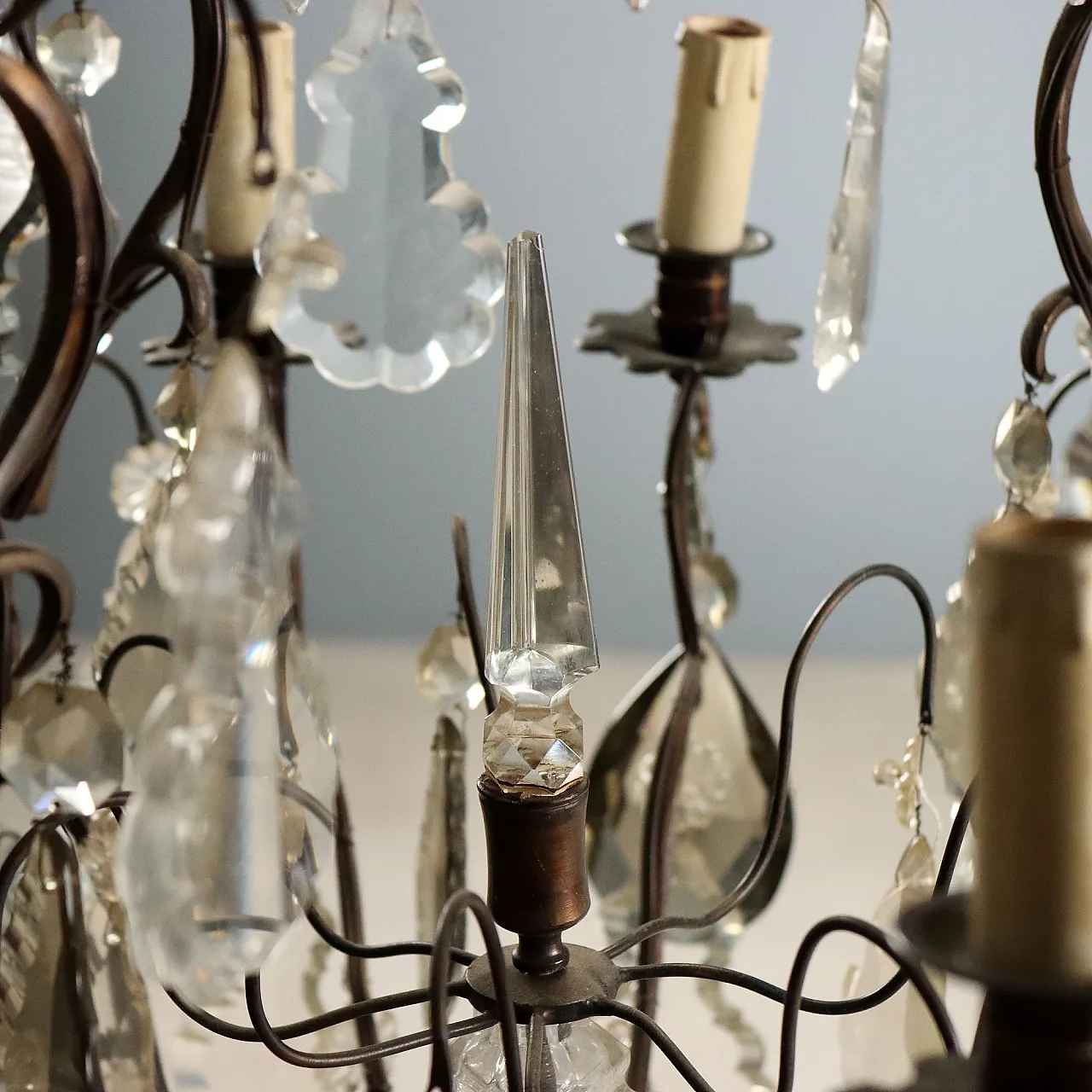 Pair of metal and glass chandeliers, 19th century 9