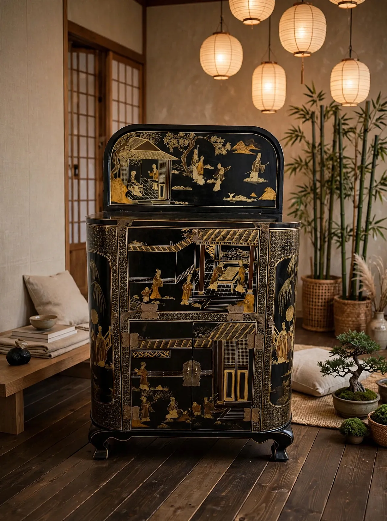 Chinese lacquered bar cabinet, 1910s 2