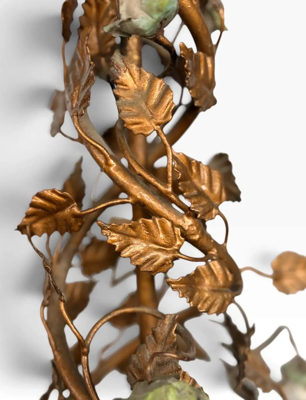 Wrought iron chandelier and porcelain flowers, 1970s 5