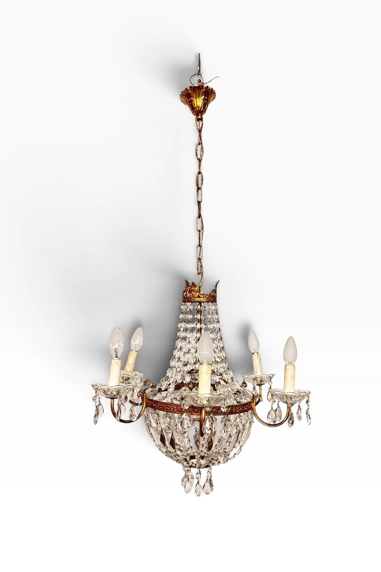 Hot air balloon chandelier in metal and glass, 19th century 1