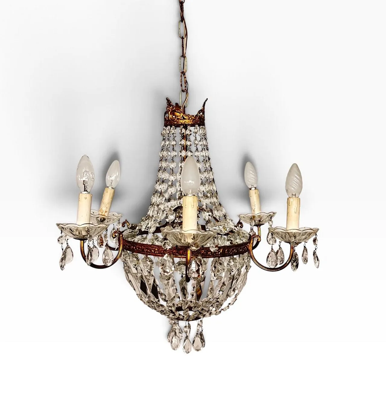 Hot air balloon chandelier in metal and glass, 19th century 2