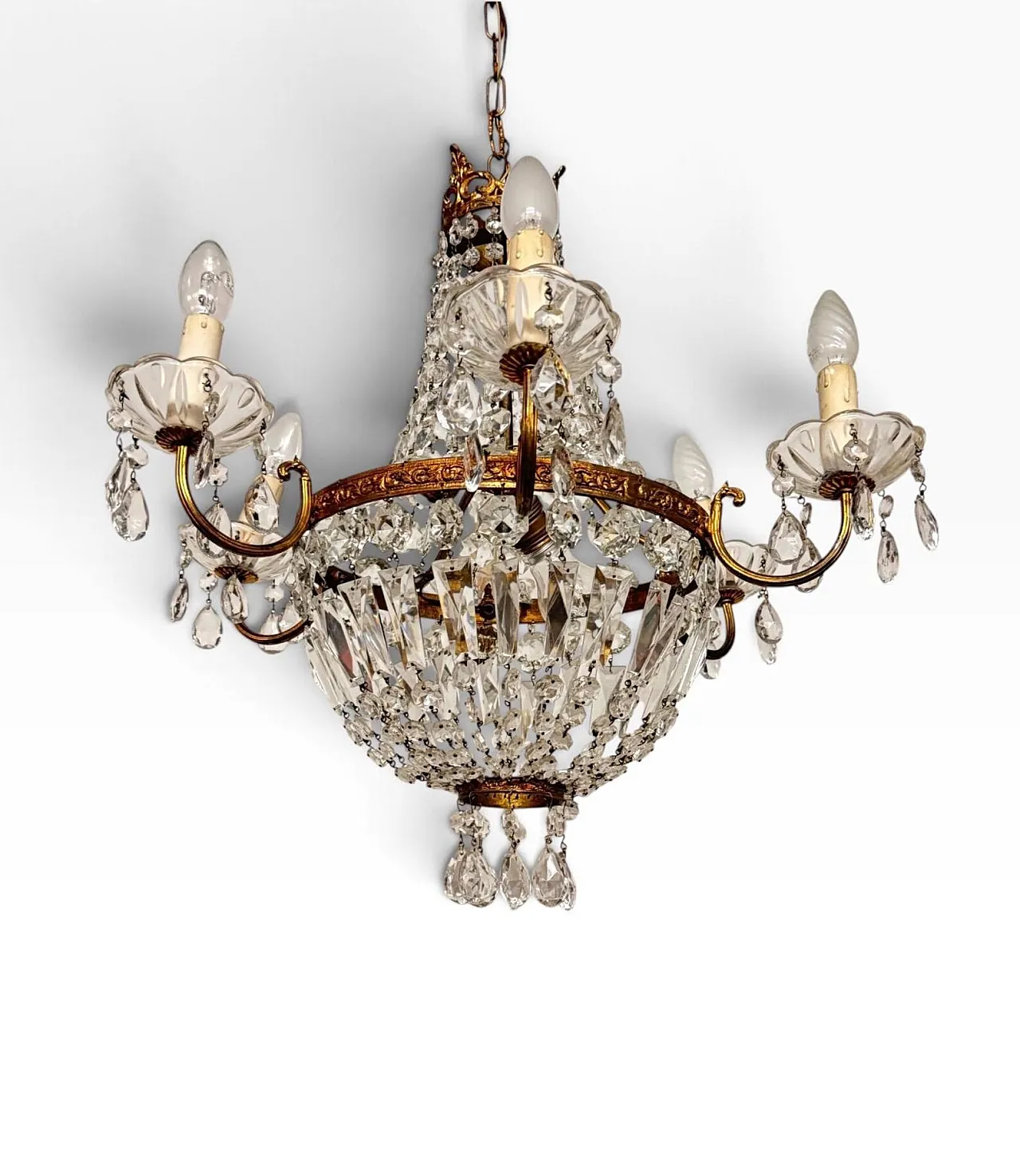 Hot air balloon chandelier in metal and glass, 19th century 3