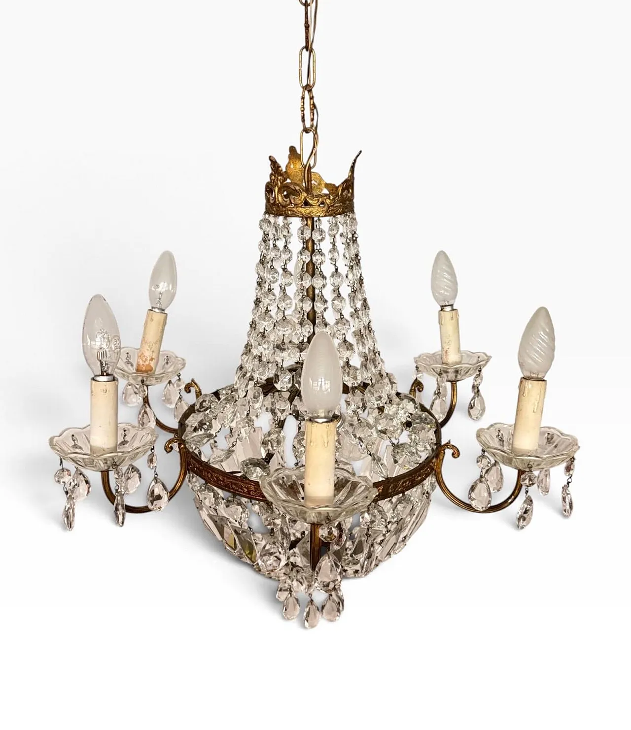 Hot air balloon chandelier in metal and glass, 19th century 4