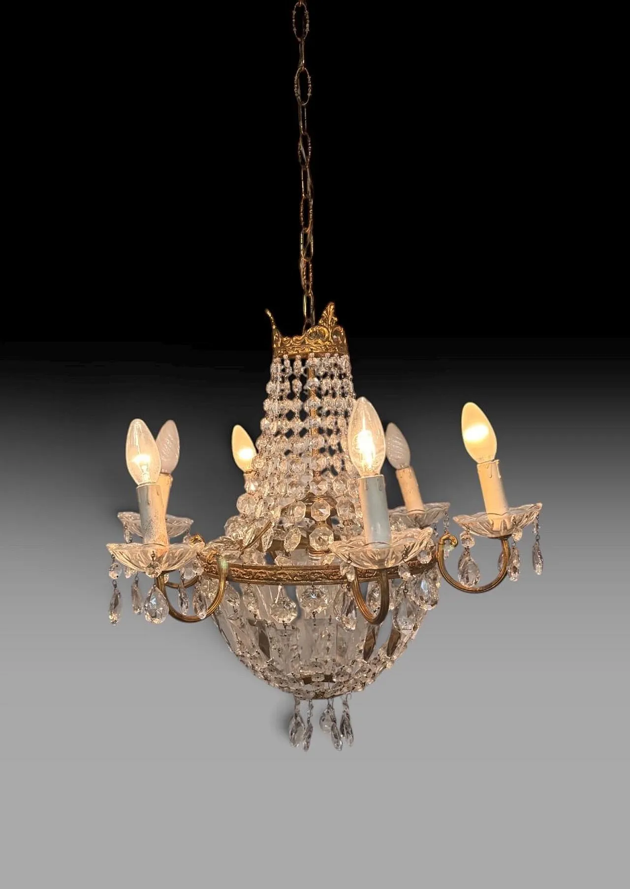 Hot air balloon chandelier in metal and glass, 19th century 10