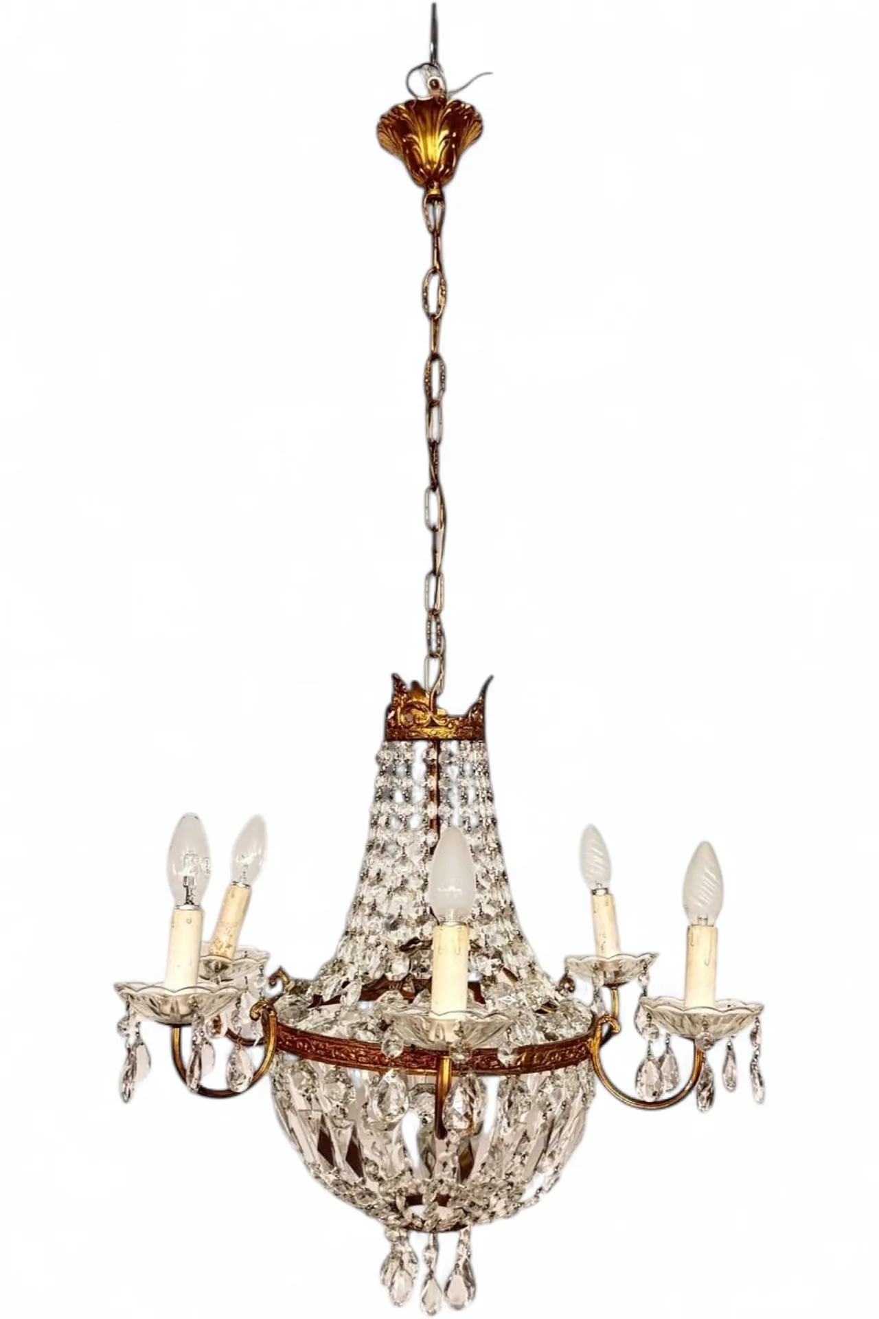 Hot air balloon chandelier in metal and glass, 19th century 11