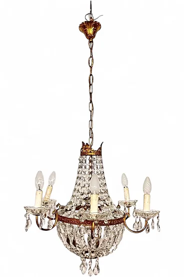 Hot air balloon chandelier in metal and glass, 19th century