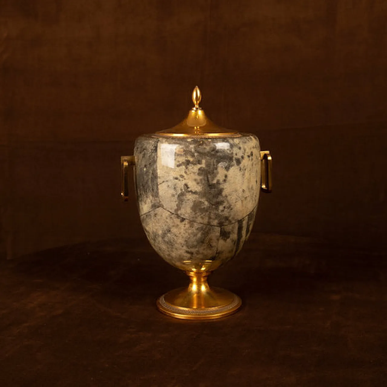 Macabo parchment and brass thermos Glacette, 1950s 1