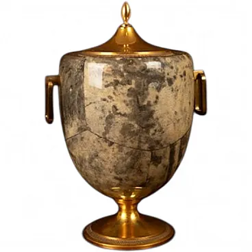 Macabo parchment and brass thermos Glacette, 1950s
