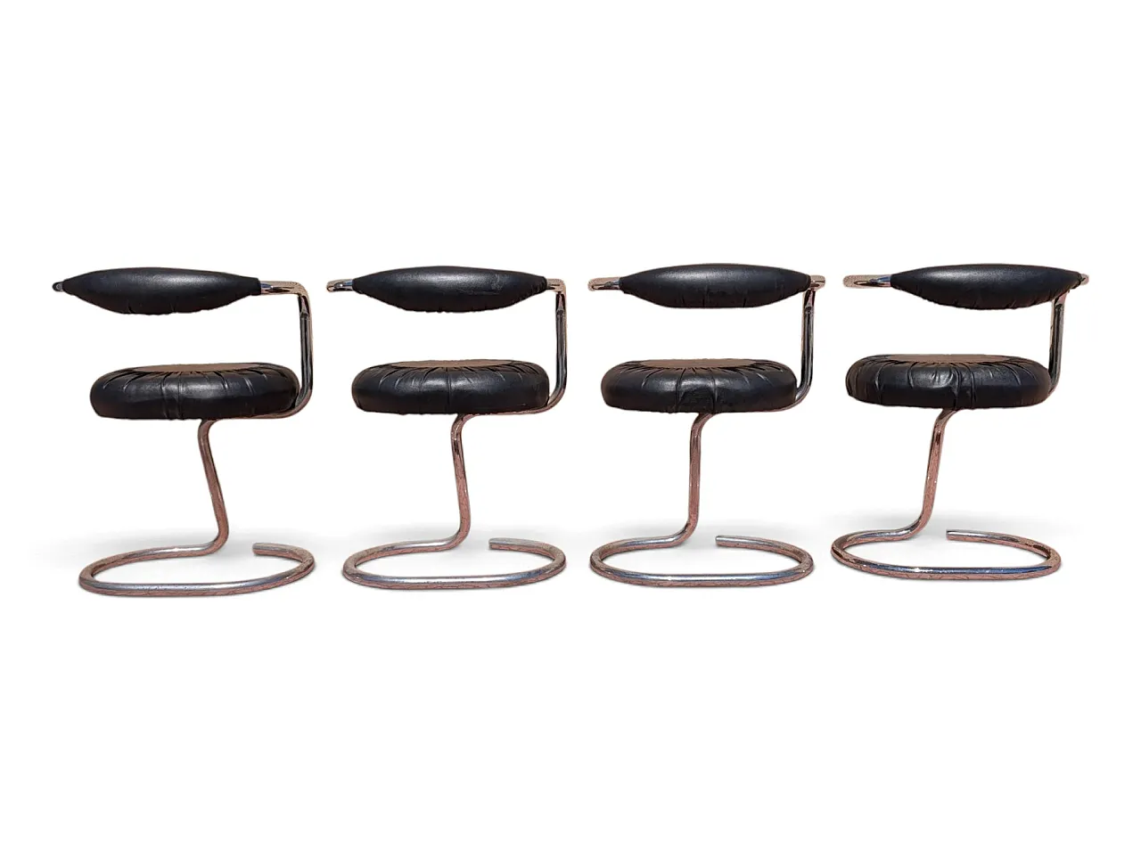 Black leather Cobra chairs by Giotto Stoppino, 1970s, set of 4 3