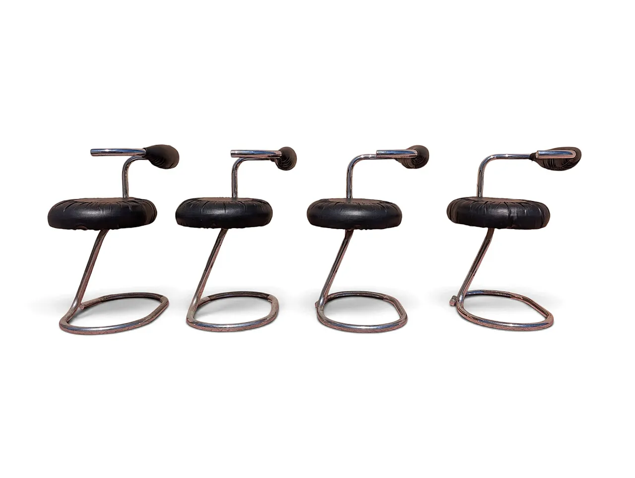 Black leather Cobra chairs by Giotto Stoppino, 1970s, set of 4 4