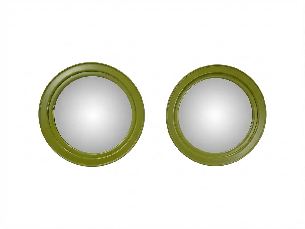 Coppia di specchi rotondi verde oliva, anni 70 1