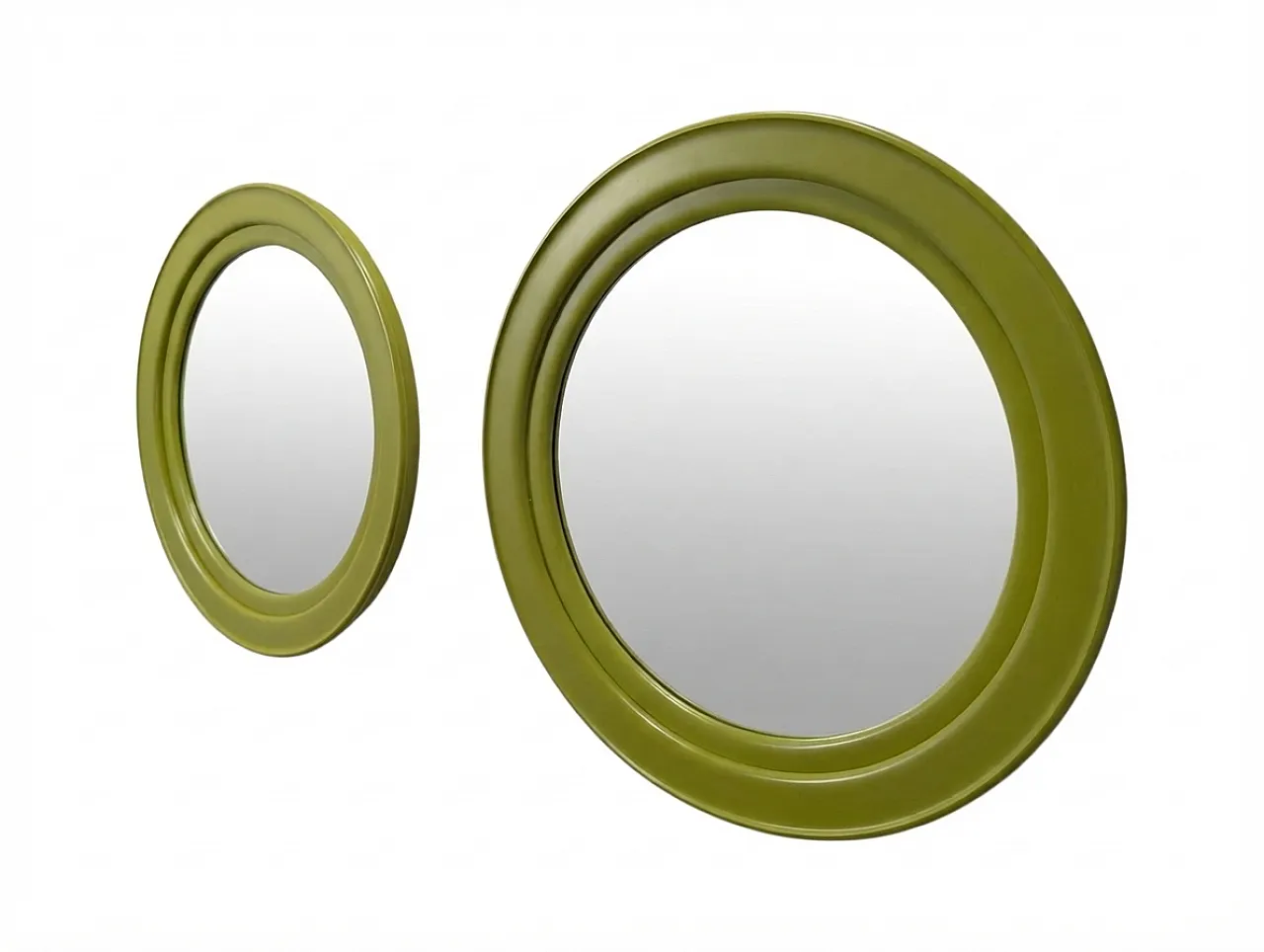 Coppia di specchi rotondi verde oliva, anni 70 2