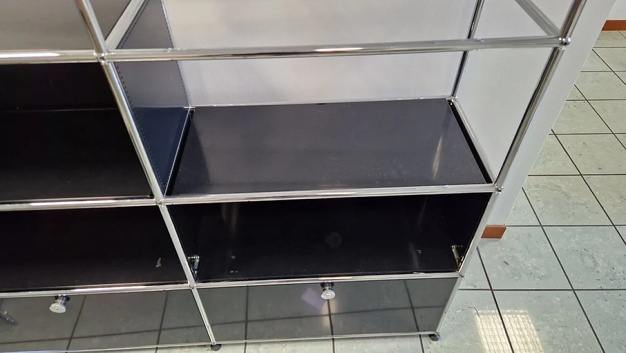 Libreria a 4 moduli in metallo cromato e ferro blu di USM Haller, anni '70 15
