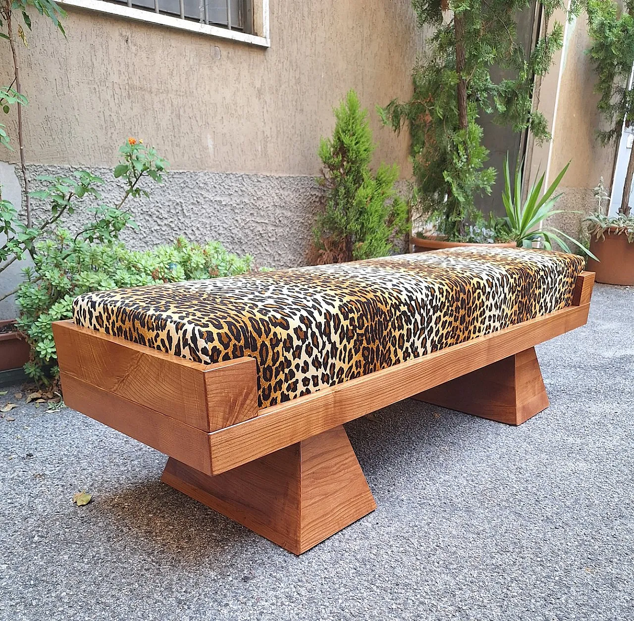 Bench with pyramid legs and fabric by Artigianato Italiano, 2000s 3