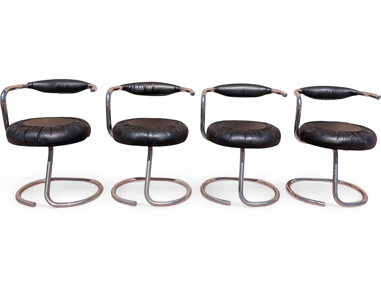 Black leather Cobra chairs by Giotto Stoppino, 1970s, set of 4 12