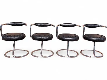 Black leather Cobra chairs by Giotto Stoppino, 1970s, set of 4