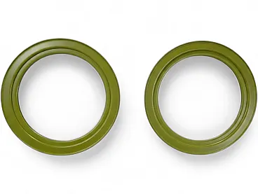 Coppia di specchi rotondi verde oliva, anni 70