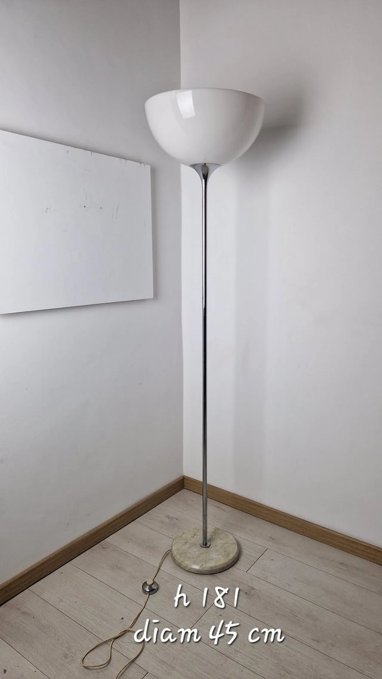 Floor lamp in chrome with milk glass lampshade, 1970s 1