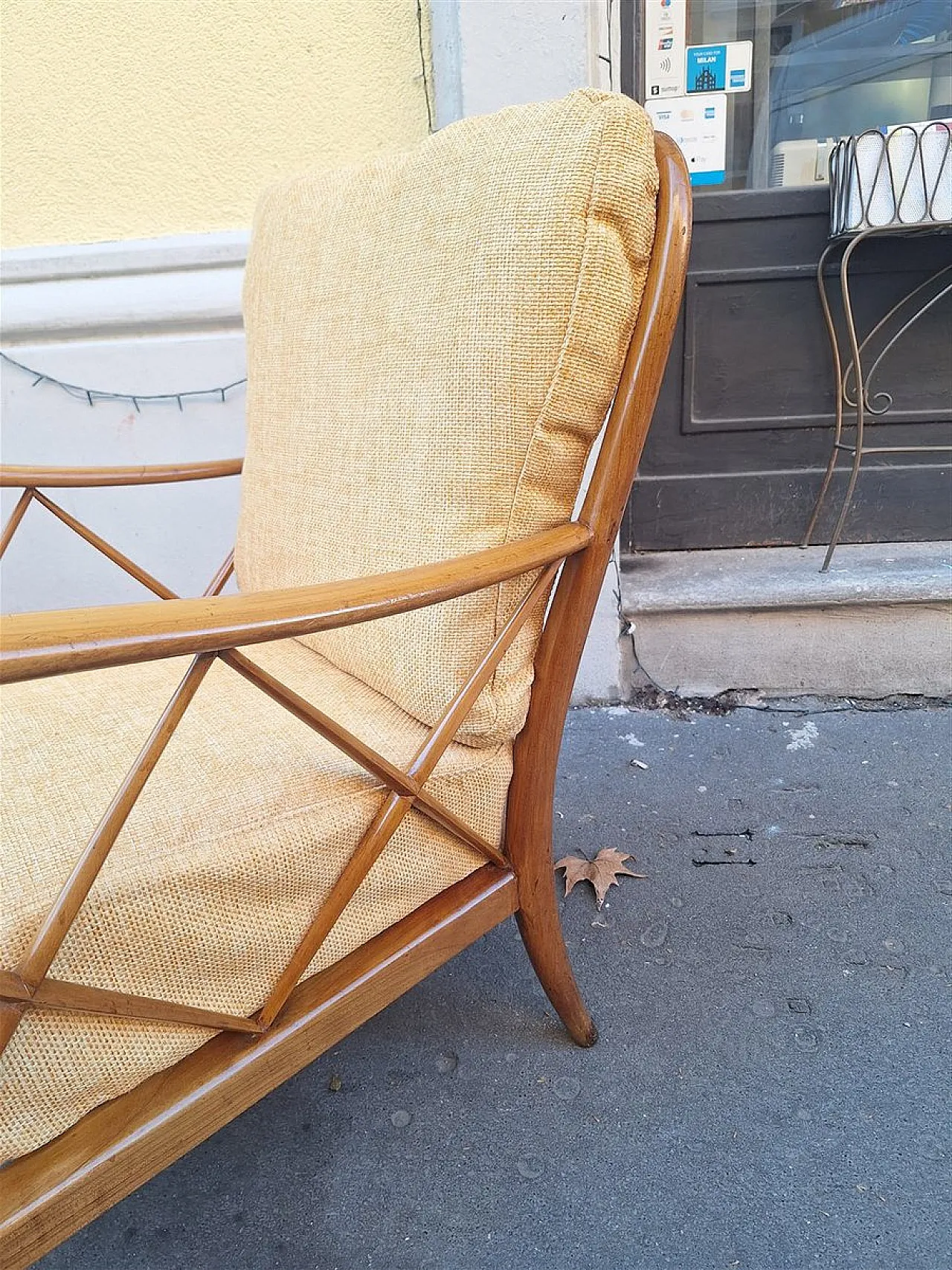 Par of armchairs in wood and yellow fabric from Paolo Buffa, 1940s 5